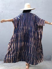 Striped Print Loose Fit Cover Up Shirt Long Sleeve Rash Guard V Neck