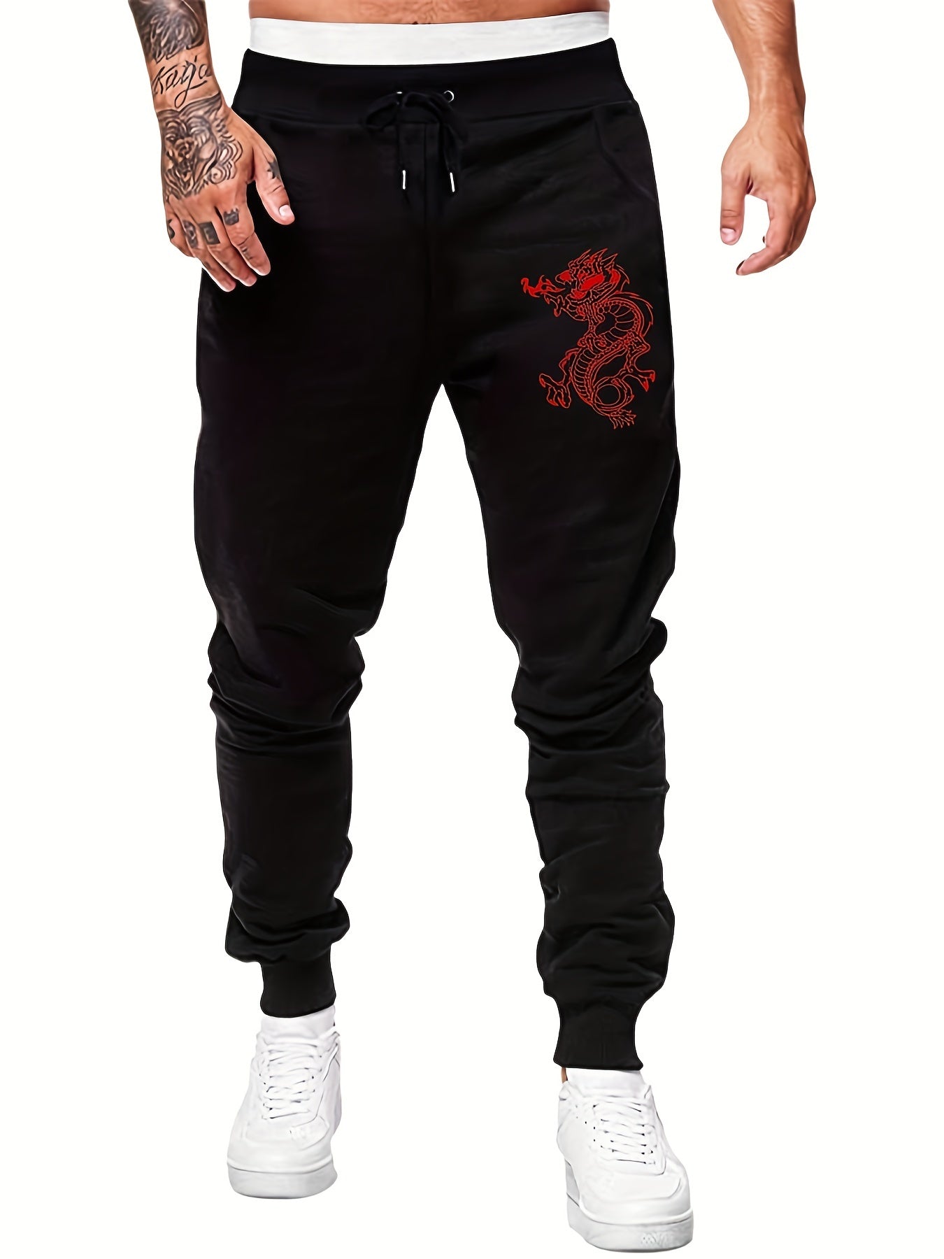 Mythic Dragon Pattern Men's Warm Jogger Sweatpants for Fall/Winter