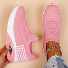 Women's Knit Slip On Sneakers Air Cushion Sole Low Top Sport Shoes
