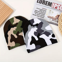 Jacquard Camouflage Knitted Hat Soft Beanie Men Women Warm Outdoor
