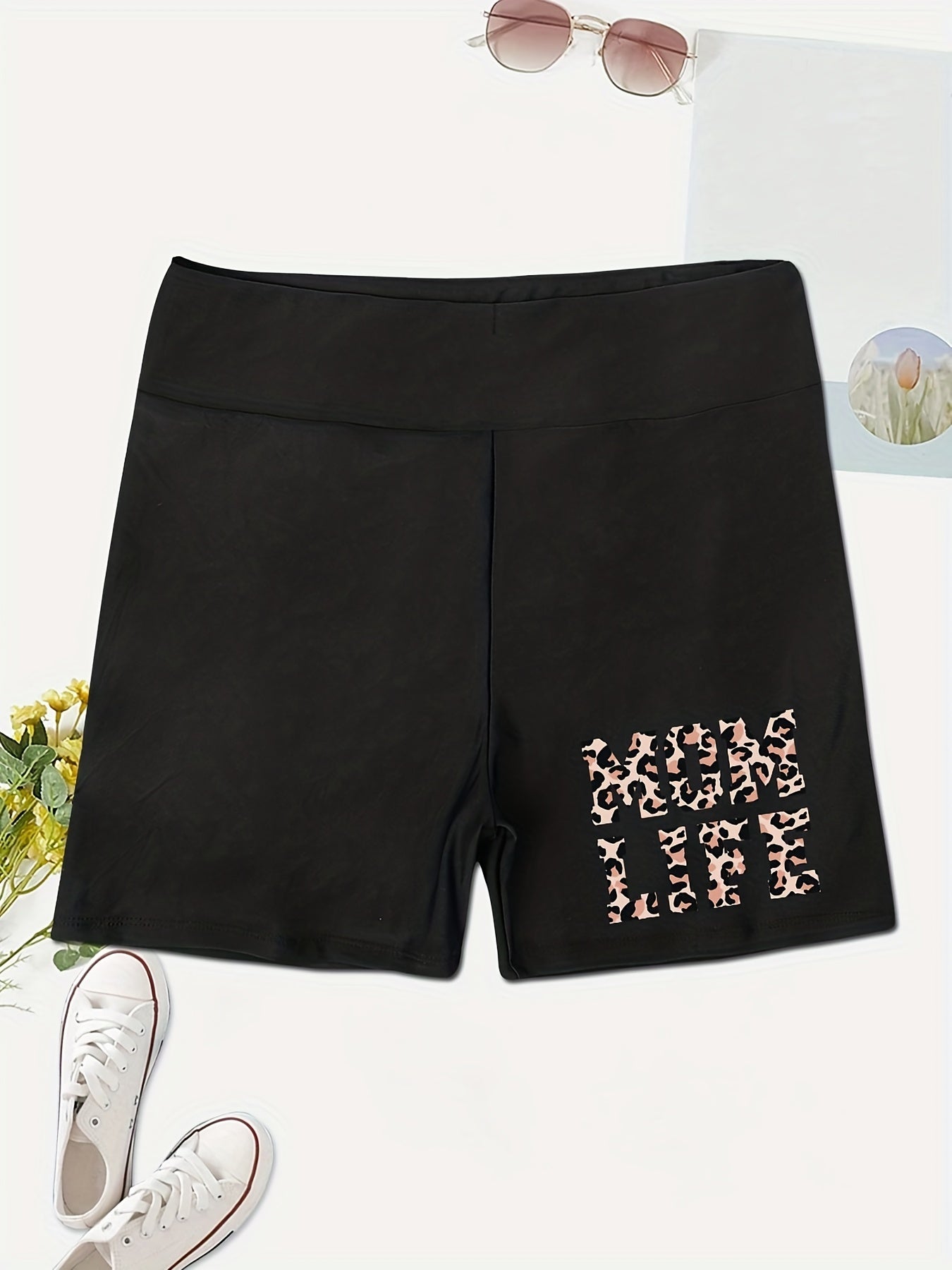 Mom Life Print Short Leggings High Waist Sports Casual Summer Biker Shorts