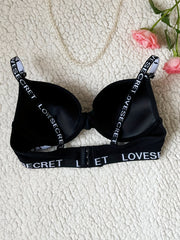 Letter Print Push Up Bra Breathable Adjustable Women's Lingerie