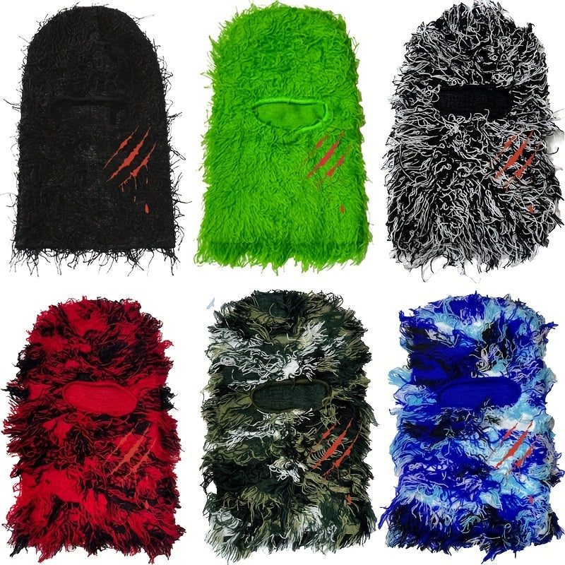 Y2K Embroidered Balaclava Full Ski Mask Knitted Camo Headwear Unisex