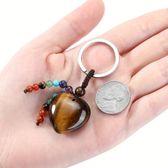Tiger Eye Heart Crystal Keychain Healing Gemstone Key Ring Charm Gift