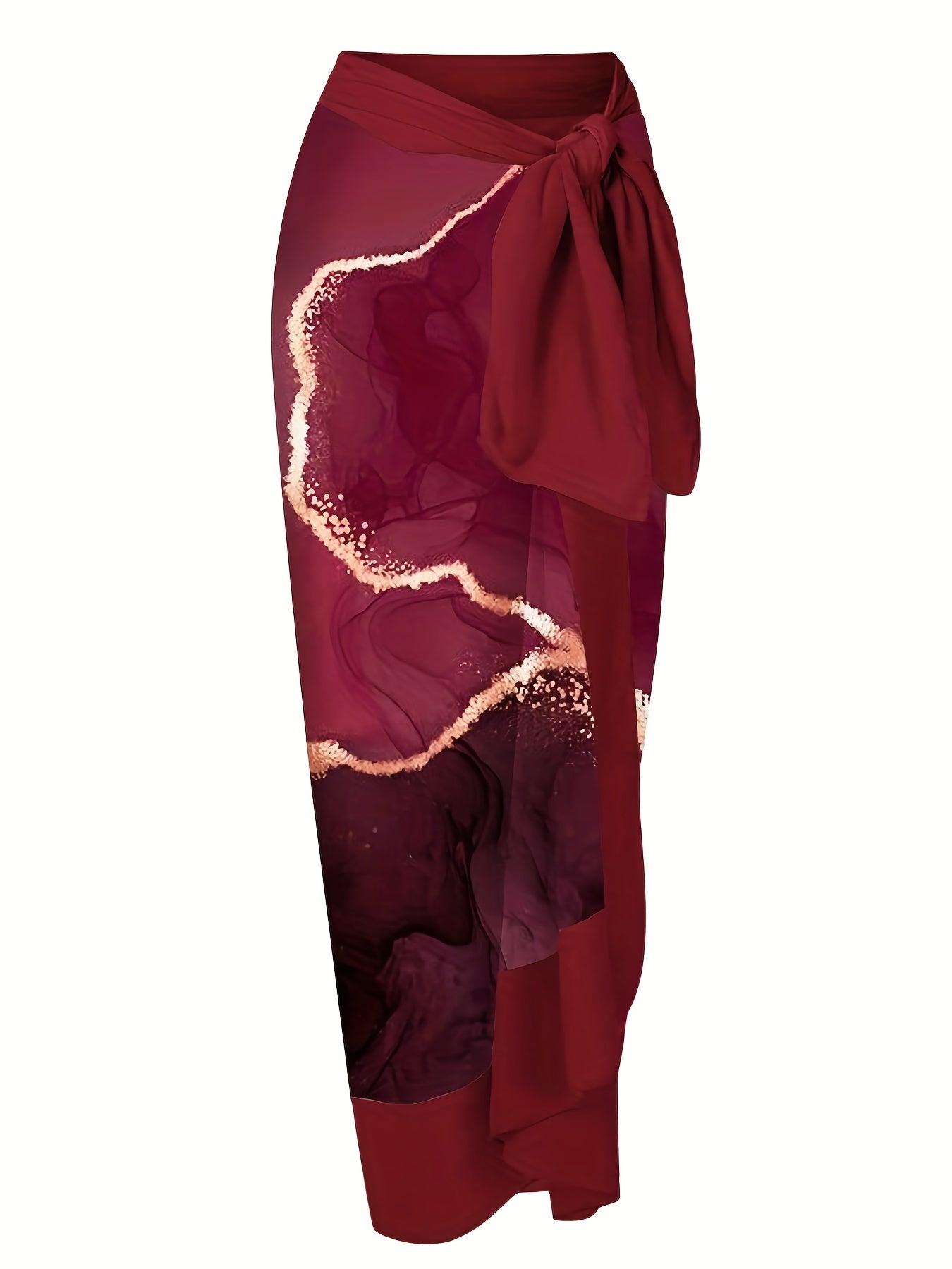 Burgundy Print Two Piece Swimsuit with Cover Up Shirt