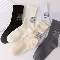 10 Pairs Letter Print Ribbed Socks, Comfy & Breathable Mid Tube Stockings