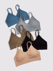 5Pcs Solid Wireless Bras Stretch Intimates Women's Lingerie & Underwear