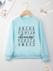 Boys Letter Print Crew Neck Sweatshirt Long Sleeve Casual Tops