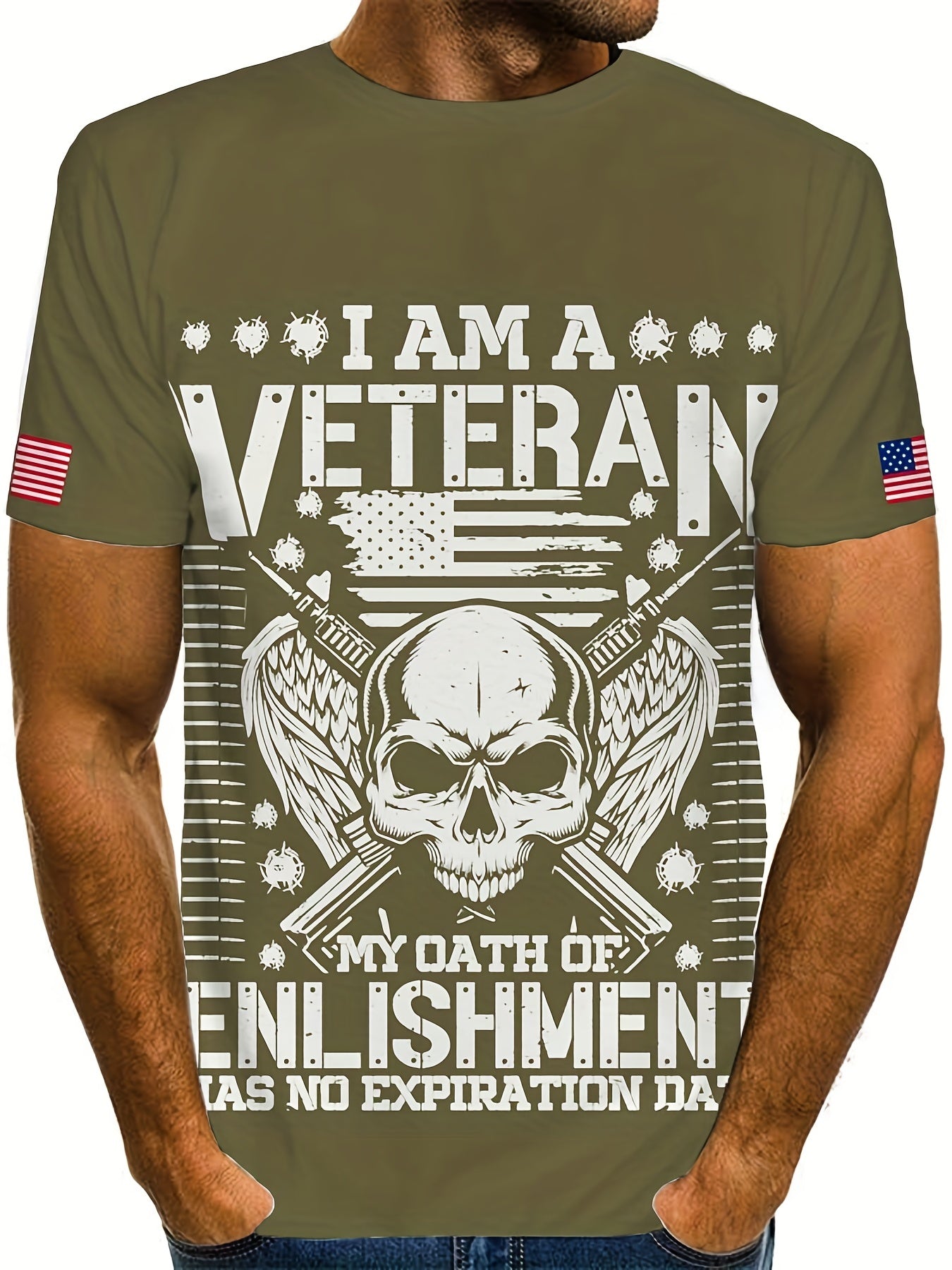 Men's Skull Print Tee Casual Comfy Crew Neck T-shirt