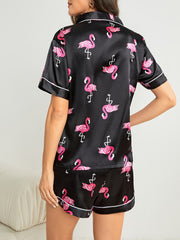 Flamingo Print Pajamas Set Short Sleeve Top & Shorts