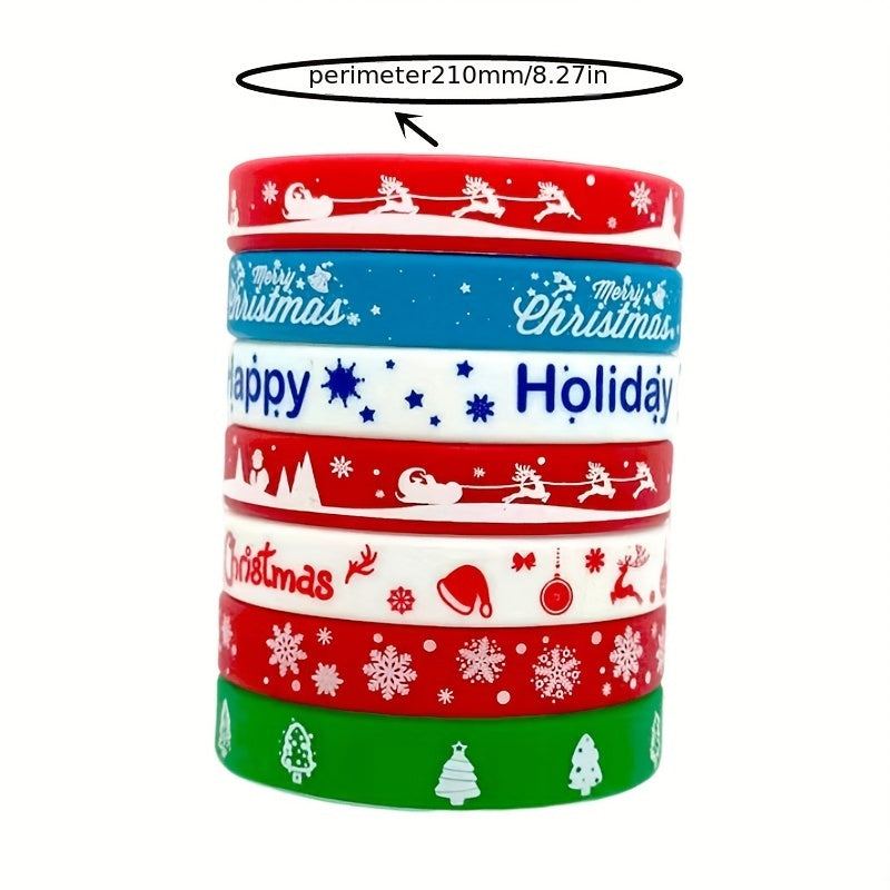 6pcs Christmas Pattern Wristband Silicone Bracelet Santa Claus Bracelet