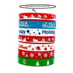 6pcs Christmas Pattern Wristband Silicone Bracelet Santa Claus Bracelet