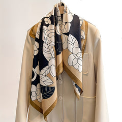 89 92cm Camellia Pattern Silk Square Scarf Sunproof Outdoor Shawl