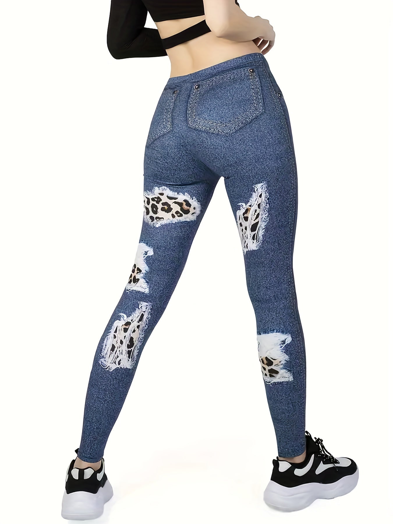 Ripped Denim Print Pants Casual Slim Length Pants Women's Clothing