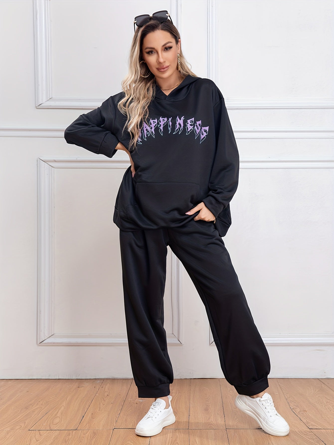 Y2K Outfits Set Women's Plus Letter Print Hoodie & Joggers