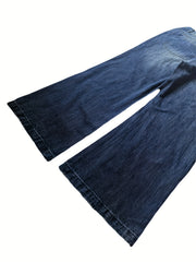 Solid Flared Leg Jeans High Rise Button Fly Pockets