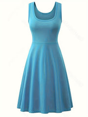 Basic Tank Dress Women's Plus Round Neck Solid Tank Dress