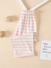 Girls Stripe Print Elastic Waist Trousers Loungewear