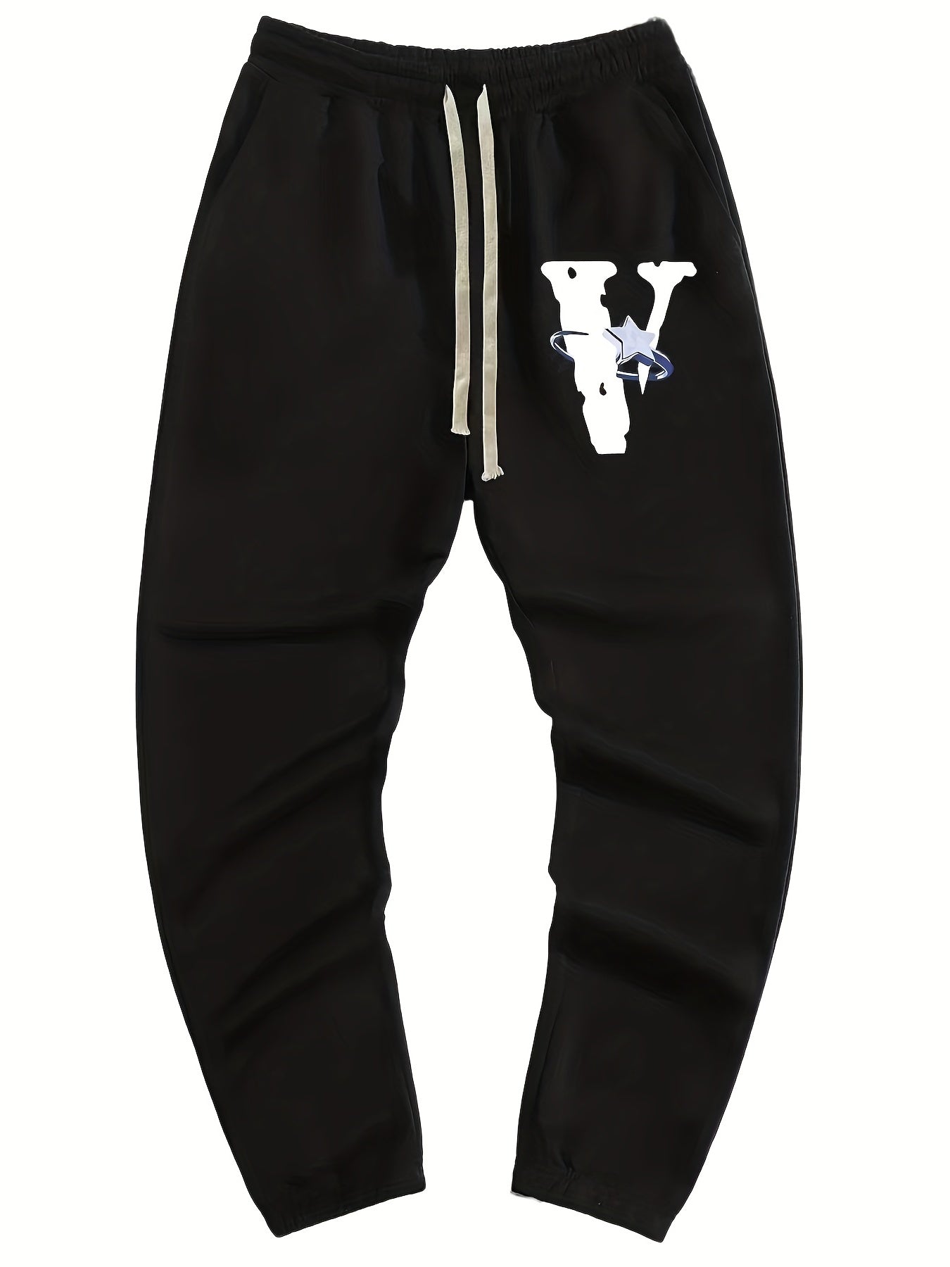Star V Print Men's Drawstring Sweatpants Casual Comfy Jogger Pants