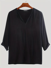 INCERUN Men's Casual Vintage V Neck Party Shirt 3/4 Sleeve Solid Beach Tee