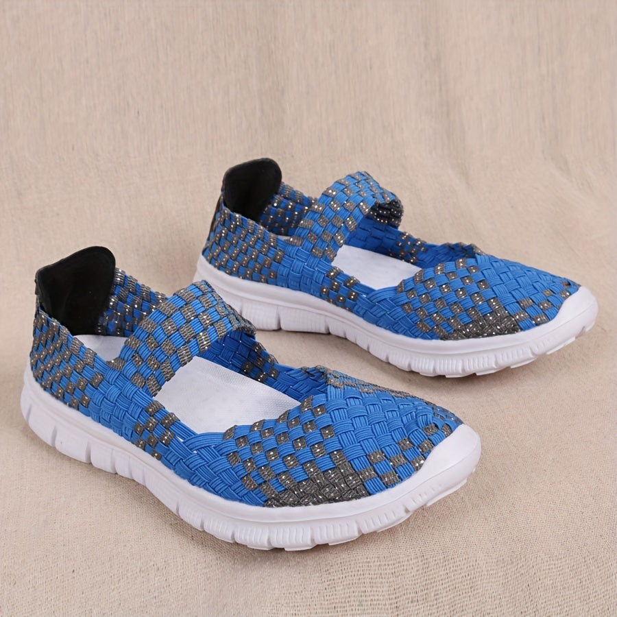 Women's Braided Flat Shoes Comfortable Elastic Slip On Walking Shoes