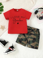 Boy's 2pc T-shirt & Shorts Set Letter Print Short Sleeve