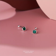 12pcs S999 Silver Colorful Zircon Stud Earrings Set Minimalist Ear Jewelry Gift