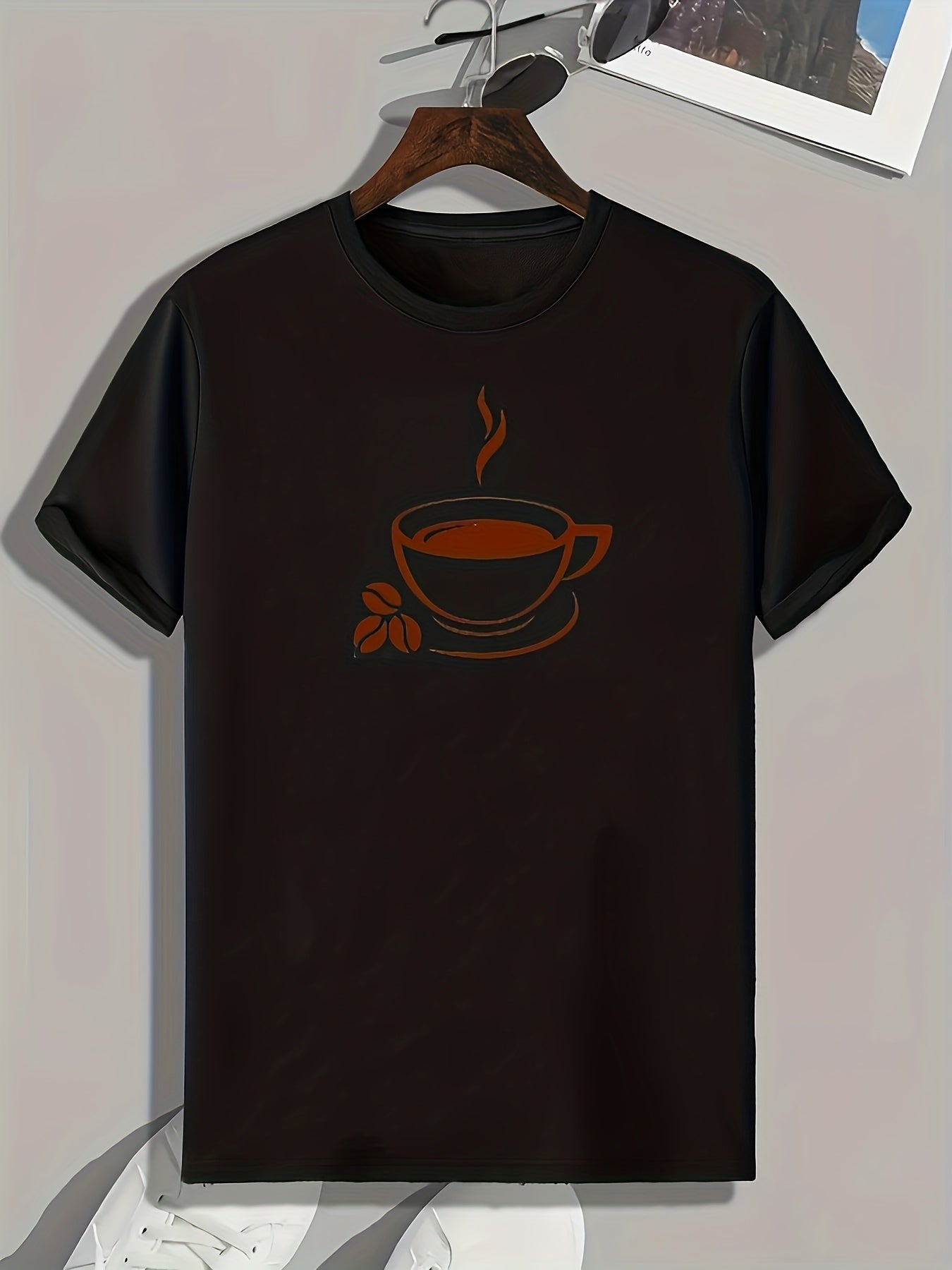 Coffee Print Men's Comfy T shirt Active Slightly Stretch Breathable Tee