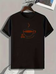 Coffee Print Men's Comfy T shirt Active Slightly Stretch Breathable Tee