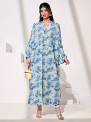 Floral Print 2pc Set Long Cardigan & Knotted Dress