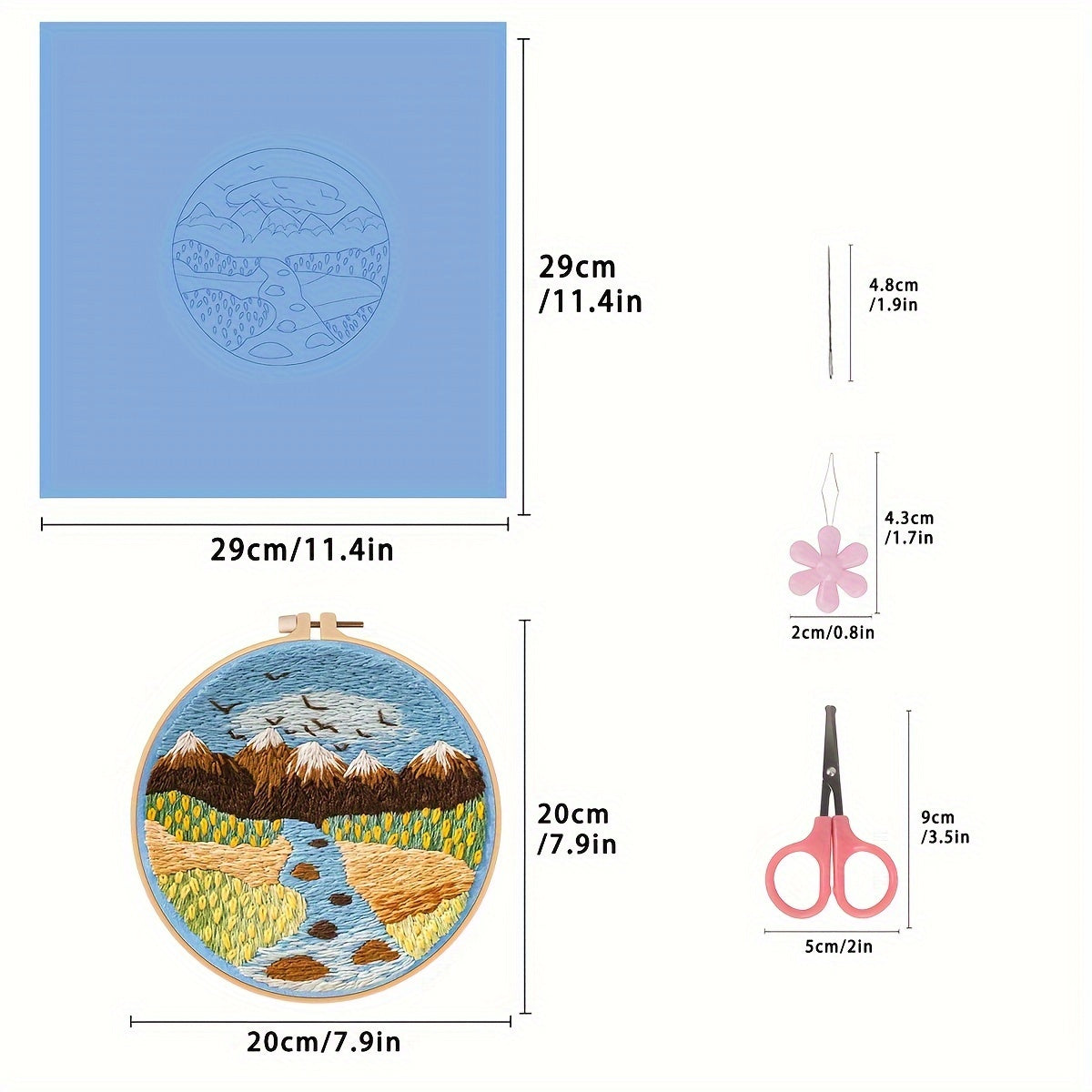 Mountain River Tree Embroidery Kit 3pcs Set with 20.07cm Hoop