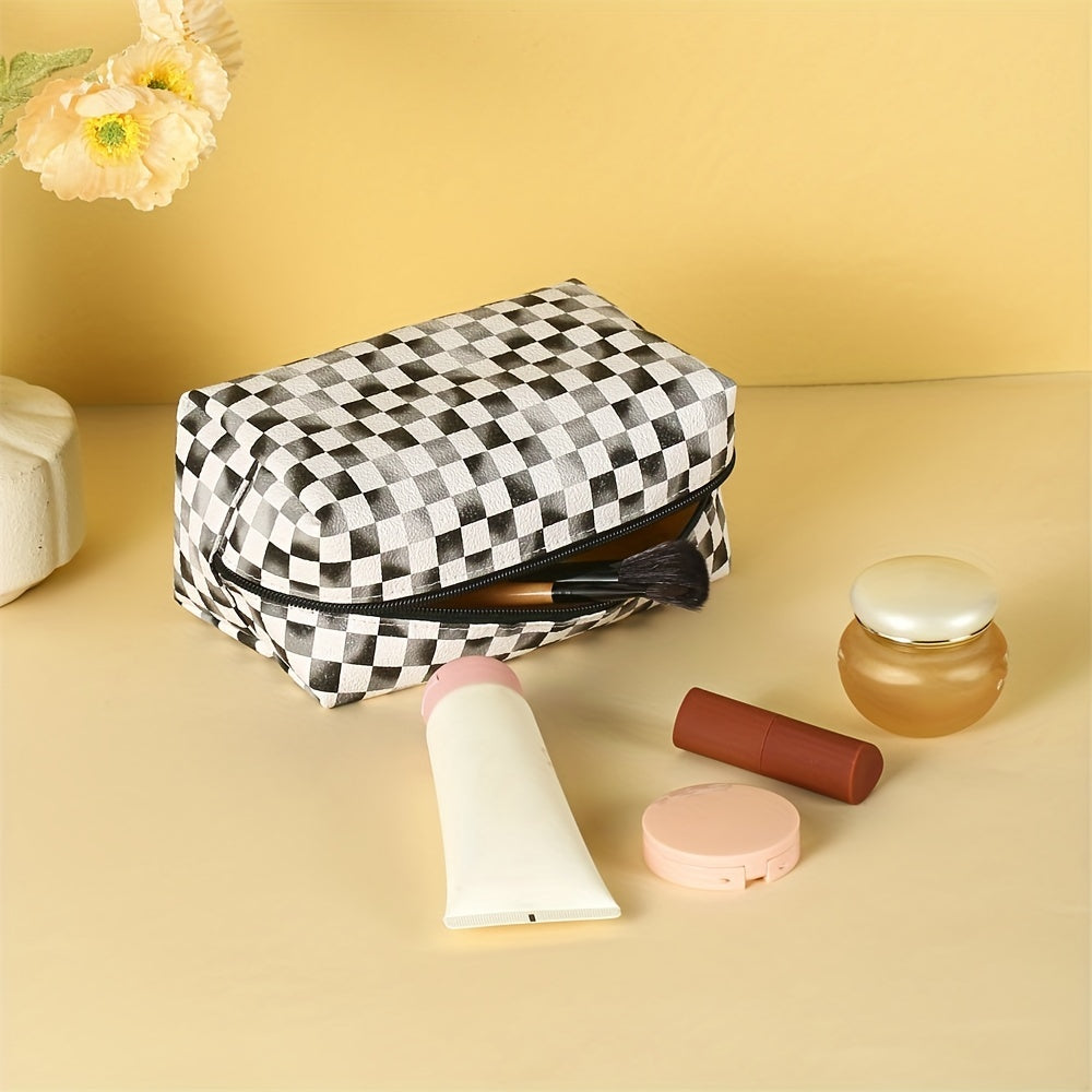 Plaid Pattern Makeup Bag Toiletries Storage Contrast Cosmetic Bag