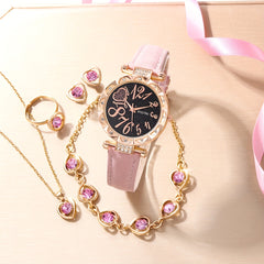 Rhinestone Quartz Watch & Jewelry Set