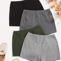 Ribbed Knit Shorts 4 Pack Elastic Waist Women's Clothing