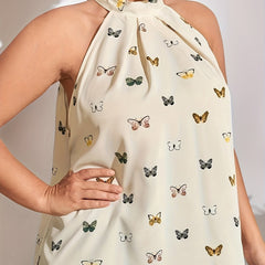Plus Butterfly Print Halter Tank Top
