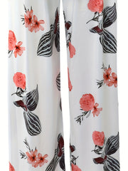 Casual Two Piece Set Short Sleeve Crop Tee & Floral Wide Leg Pants