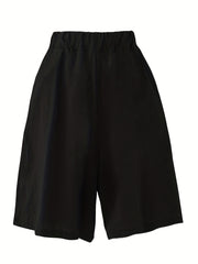 Solid Elastic Waist Shorts for Women