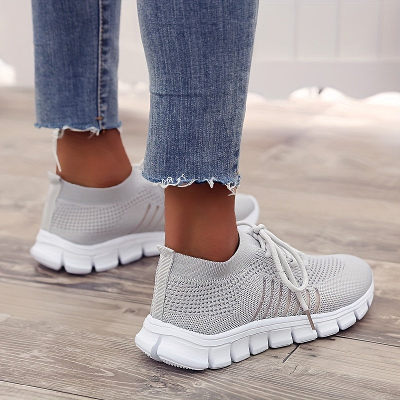 Women's Knitted Breathable Sports Shoes Lace Up Sneakers