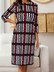 Geometric Print Long Sleeve Bodycon Dress