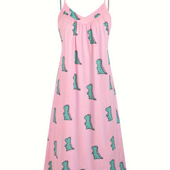 Dinosaur Print V Neck Cami Sleep Dress