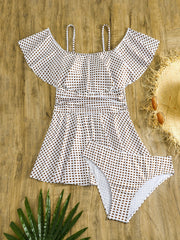 Cold Shoulder Ruffle Tankini Set with Panty Swimsuit