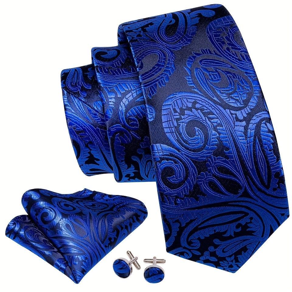 Barry Wang Classic Neckties For Men Royal Paisley Plaid Striped Tie Set