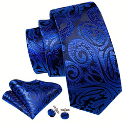 Barry Wang Classic Neckties For Men Royal Paisley Plaid Striped Tie Set