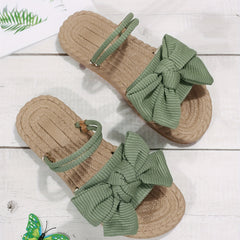 Women's Linen Sandals with Bowknot Detail