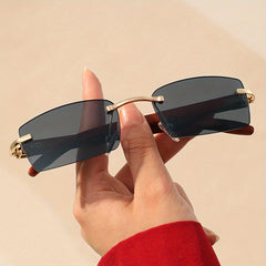 Rimless Sunglasses Retro Rectangle Metal Sun Shades UV400