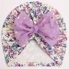Golden Point Baby Headscarf Hat with Bow for All Seasons
