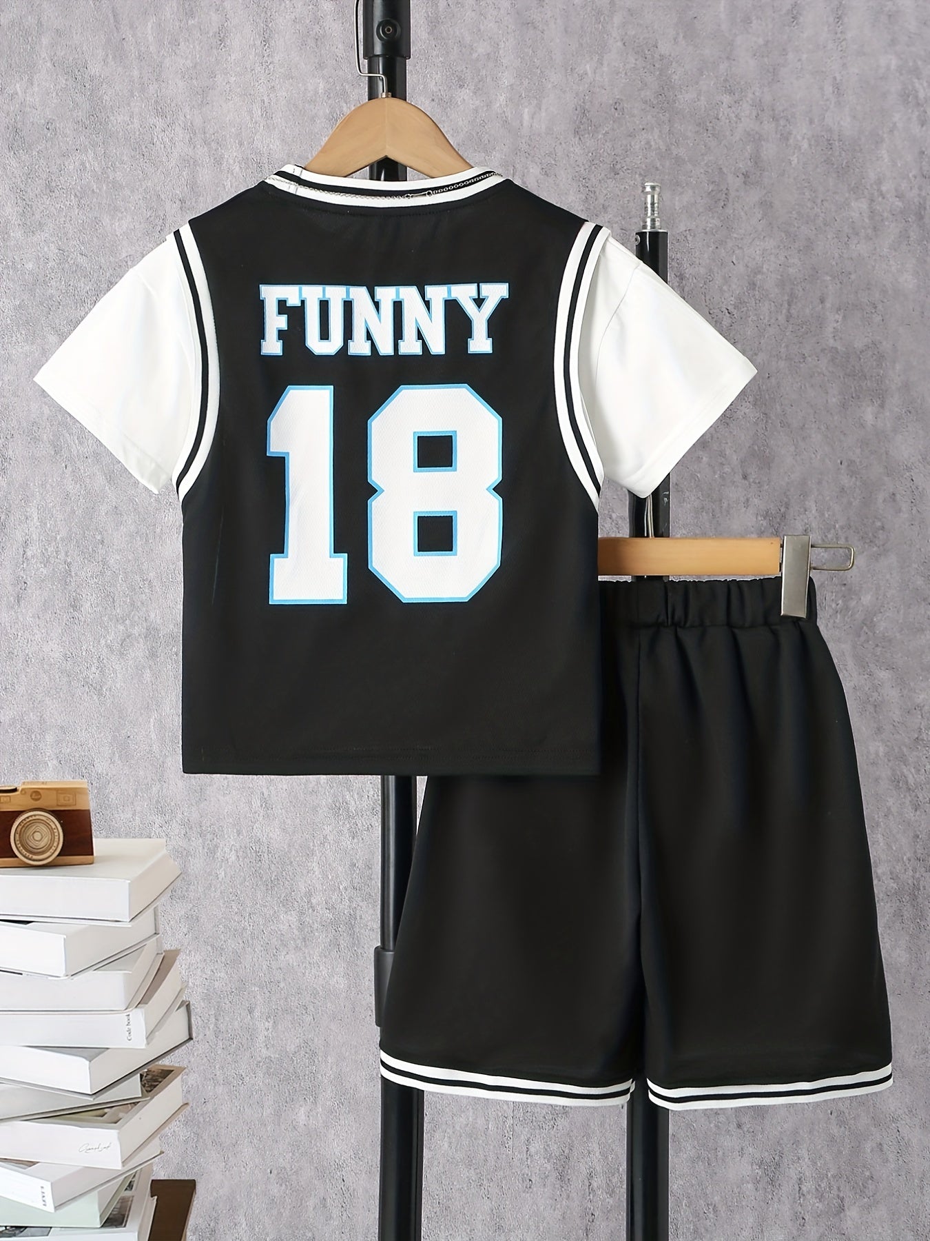 Boys Numbers & Letter Graphic Block T Shirt Top & Shorts Set