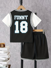 Boys Numbers & Letter Graphic Block T Shirt Top & Shorts Set