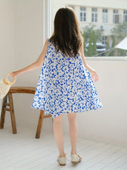 Girl's Cotton Floral Graphic V Neck Princess Dress