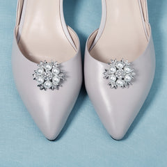 Round Rhinestones Shoe Clip Faux Pearl Shoe Buckle Clips